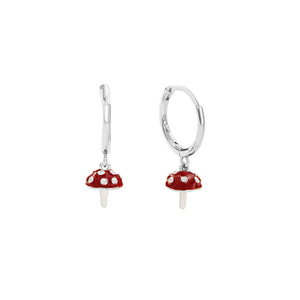 FE2755 925 Sterling Silver Enamel Mushroom Dangle Hoop Earrings