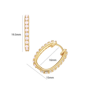 VFE0398 Milky Opal Pink Blue Yellow Nano & CZ Rectangle Huggie Hoop Earring