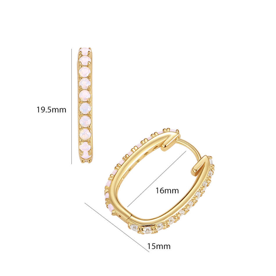 VFE0398 Milky Opal Pink Blue Yellow Nano & CZ Rectangle Huggie Hoop Earring