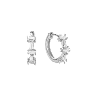 FE2915 925 Sterling Silver Rectangle Crystal Hoop Earrings