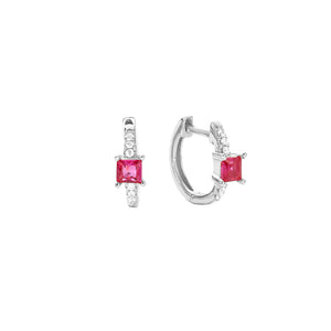 FE2897 925 Sterling Silver Hot Pink CZ Hoop Earrings