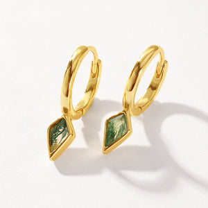 VFE0484 Moss Agate Kite Huggie Hoop Earrings