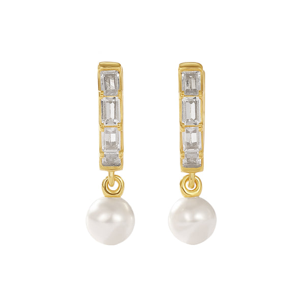 FE1233 Baguette Shell Pearl Dangle Earrings