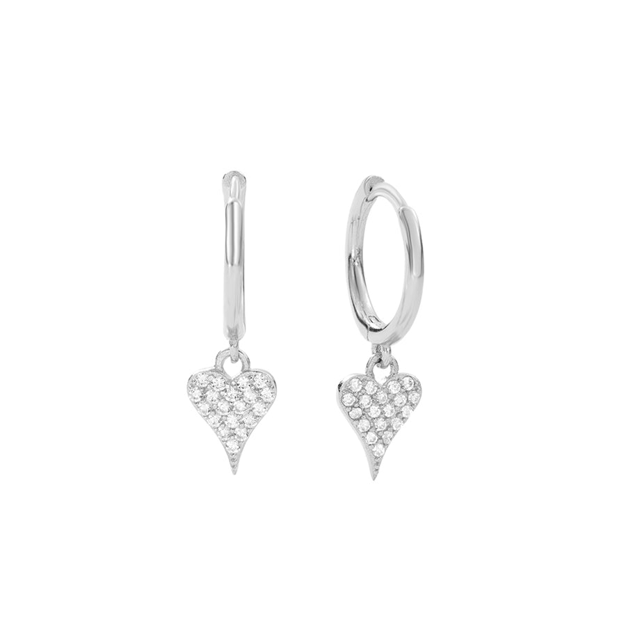 FE2852 925 Sterling Silver Pave Diamond Heart Hoop Earrings