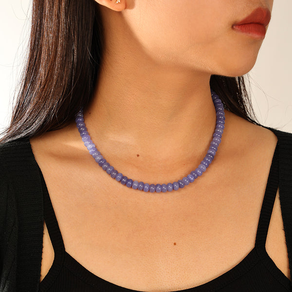 PN0191 925 Sterling Silver Purple Charm Beaded Necklace