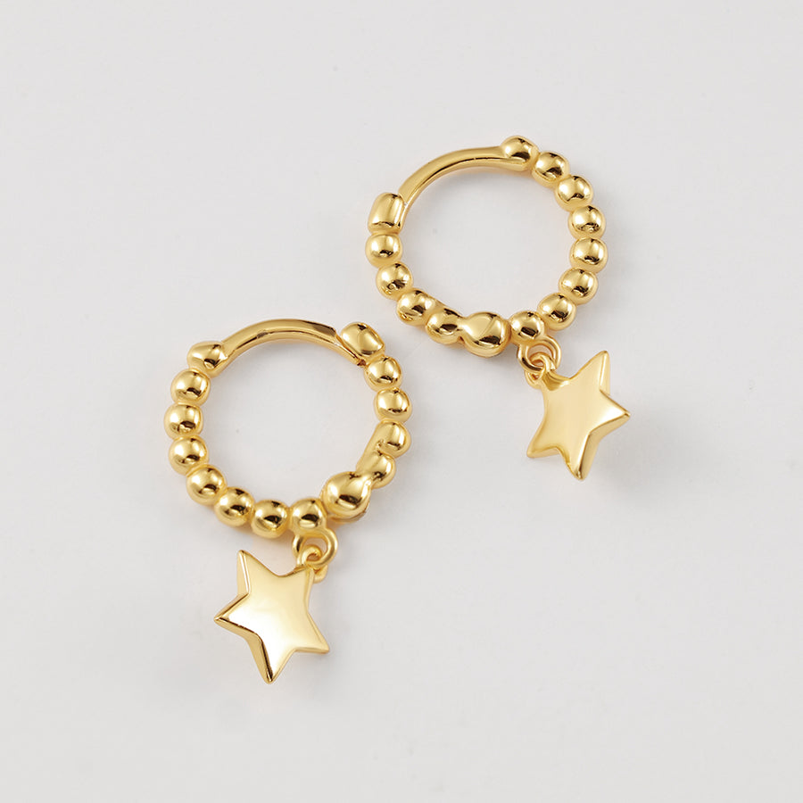 FE2145 925 Sterling Silver Beads Hoop Star Dangle Earrings