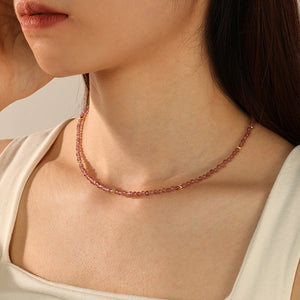 PN0083 925 Sterling Silver Pink Crystal Bead Necklaces