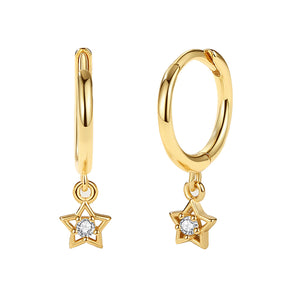 FE2139 925 Sterling Silver CZ Hollow Star Dangle Earrings