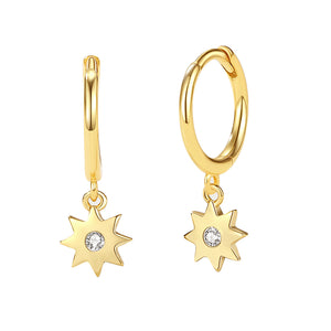 FE2224 925 Sterling Silver Eight-Pointed Star Dangle Earrings