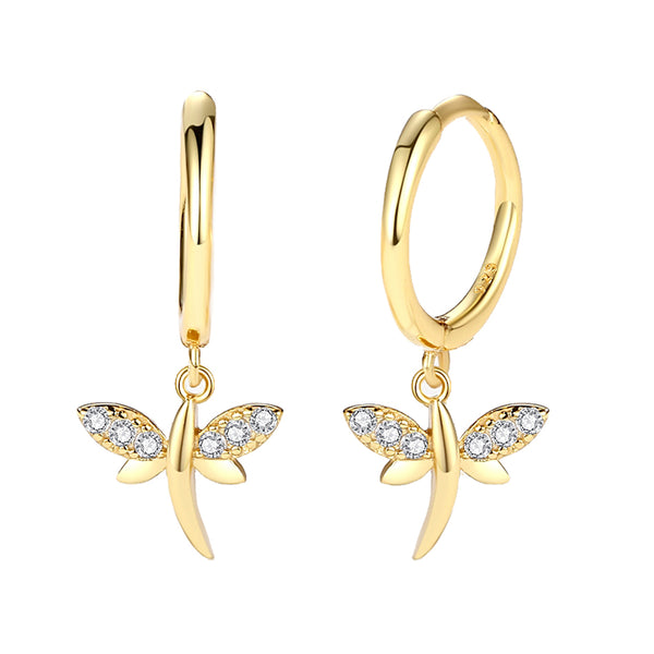 FE2231 925 Sterling Silver Personalized CZ Dragonfly Dangle Earrings