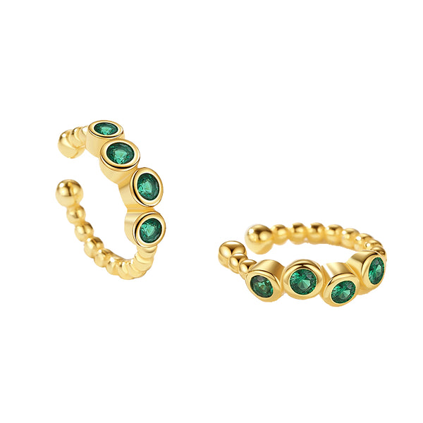 FE2232 925 Sterling Silver Trio Green CZ Beads Ear Cuff