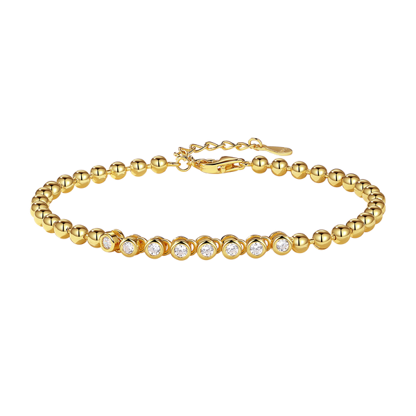 VFS0042 925 Sterling Silver Zirconia Tennis Gold Beaded Bracelets