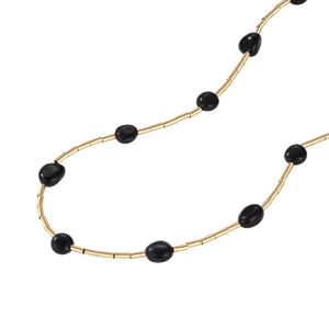 PN0103 925 Sterling Silver Obsidian Choker Necklace