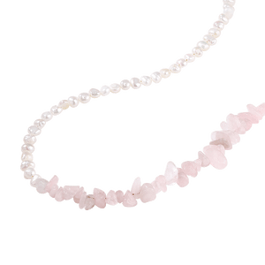 PN0101 925 Sterling Silver Stacked Pink Crystal Freshwater Pearl Necklace