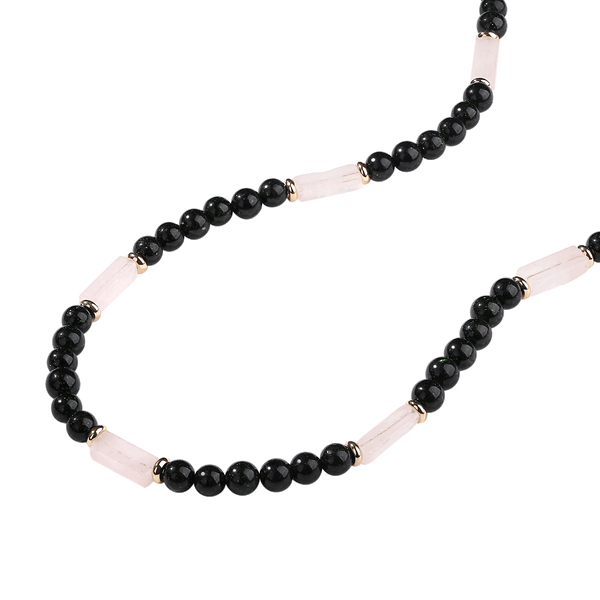 PN0098 925 Sterling Silver Green Sand Stone Pink Crystal Necklace