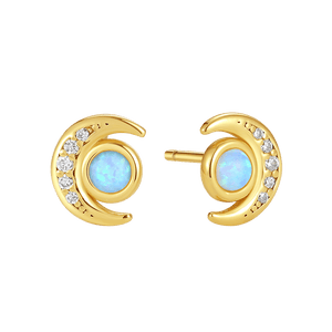 VFE0362 Bezel Set Opal Crescent Moon Mini Stud Earring