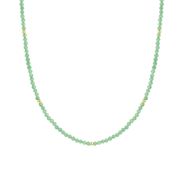 PN0082 925 Sterling Silver Green Crystal Gold Bead Neckalce