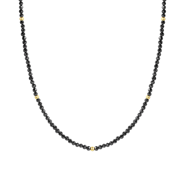 PN0084 925 Sterling Silver Black Crystal Gold Bead Necklace