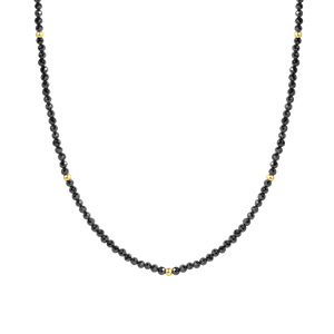 PN0084 925 Sterling Silver Black Crystal Gold Bead Necklace
