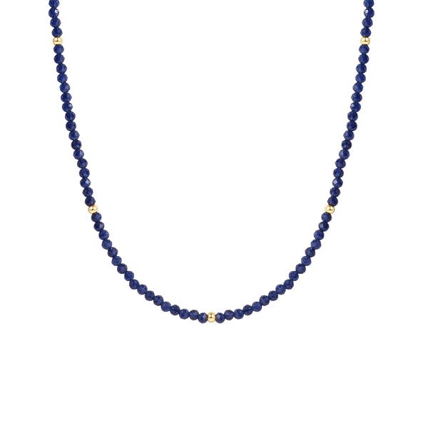 PN0085 925 Sterling Silver Gold Bead Dark Blue Crystal Charm Necklace