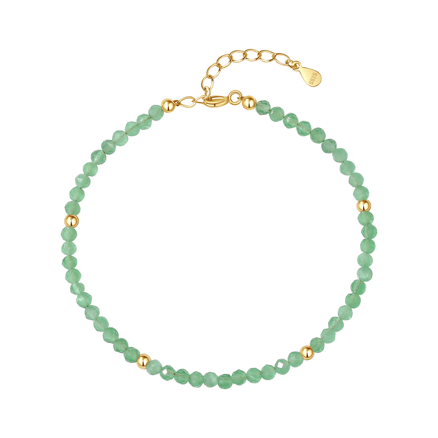 PB0056 925 Sterling Silver Green Coral Beaded Bracelet