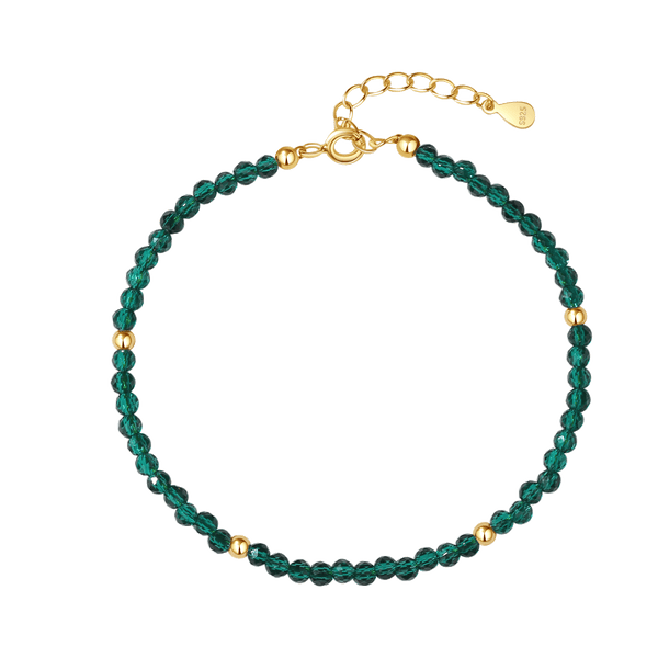 PB0054 925 Sterling Silver Green Crystal Beaded Bracelet