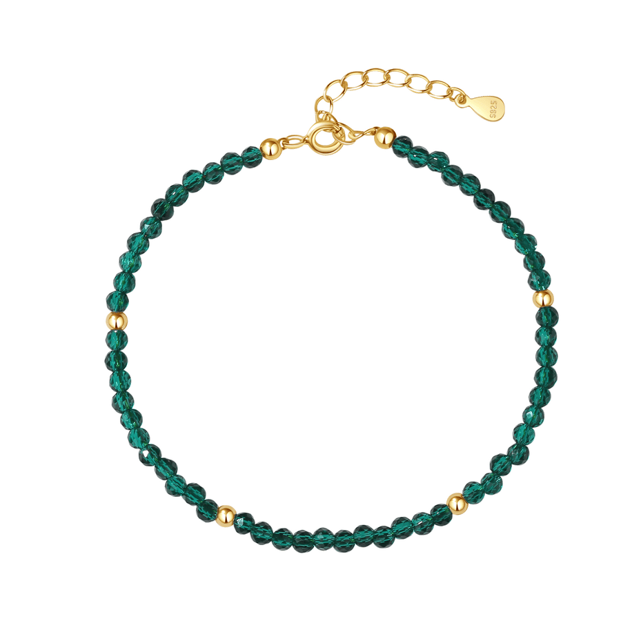 PB0054 925 Sterling Silver Green Coral Beaded Bracelet