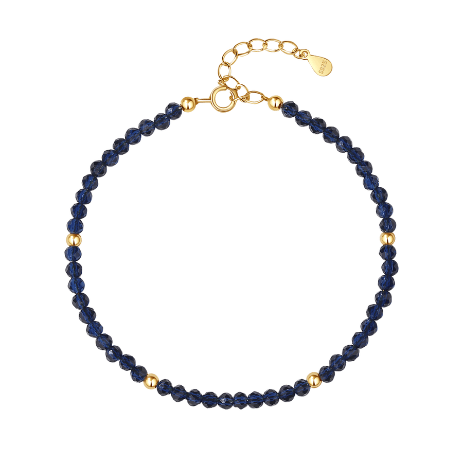PB0053 925 Sterling Silver Blue Crystal Beaded Bracelet