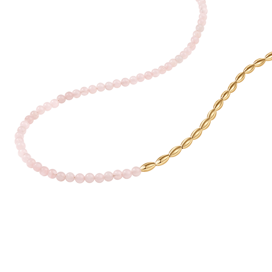 PN0095 925 Sterling Silver Pink Crystal Gold Beaded Necklace