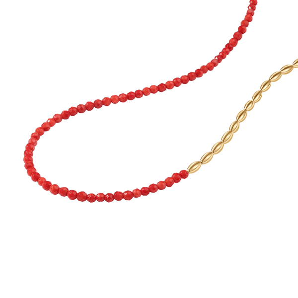 PN0094 925 Sterling Silver Gold Beaded Cut Red Coral Necklace