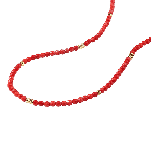 PN0088 925 Sterling Silver Cut Red Coral Beaded Necklace