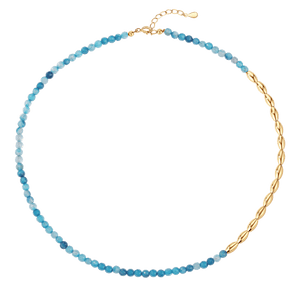 PN0091  Blue Agate Gold Beaded Necklace