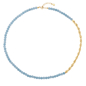 PN0092 925 Sterling Silver Aquamarine Gold Bead Necklace