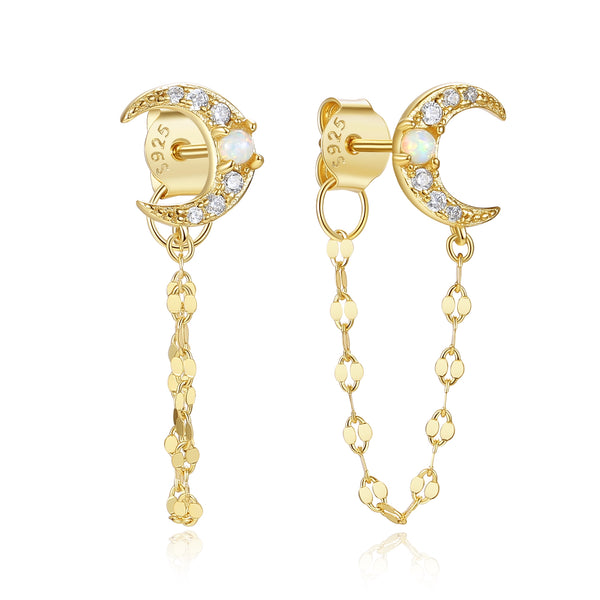 VFE0856 Opal Crescent Moon Front Back Chain Studs