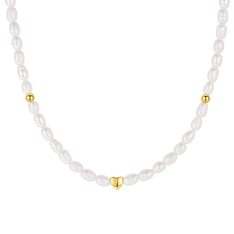 PN0089 925 Sterling Silver Gold Bead Freshwater Pearl Beaded Necklace