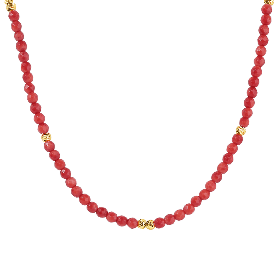 PN0088 925 Sterling Silver Cut Red Coral Beaded Necklace