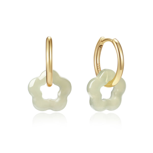 FE3976 Flower Drop Hoop Earrings