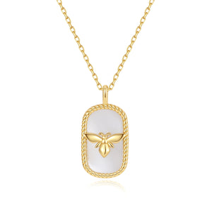 VFX0418 Honey Beee Mother Of Pearl Oval Pendant Necklace