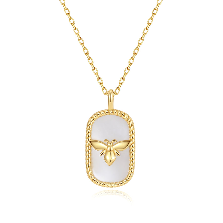 VFX0418 Honey Beee Mother Of Pearl Oval Pendant Necklace