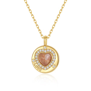 VFX0477 Strawberry Crystal Round Disc Pendnat Necklace