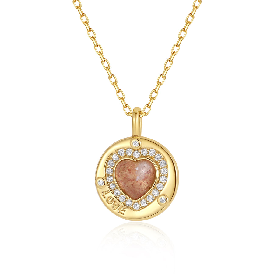 VFX0477 Strawberry Crystal Round Disc Pendnat Necklace