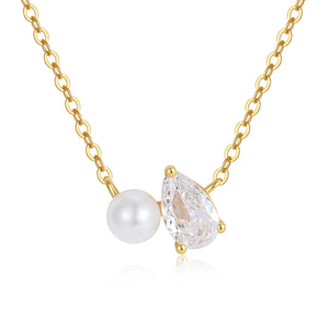 VFX0449 Shell Pearl & Cubic Zirconia Toi Et Roi Necklace