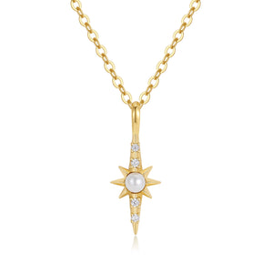 VFX0442 Shell Pearl Starburs Pendant Necklace