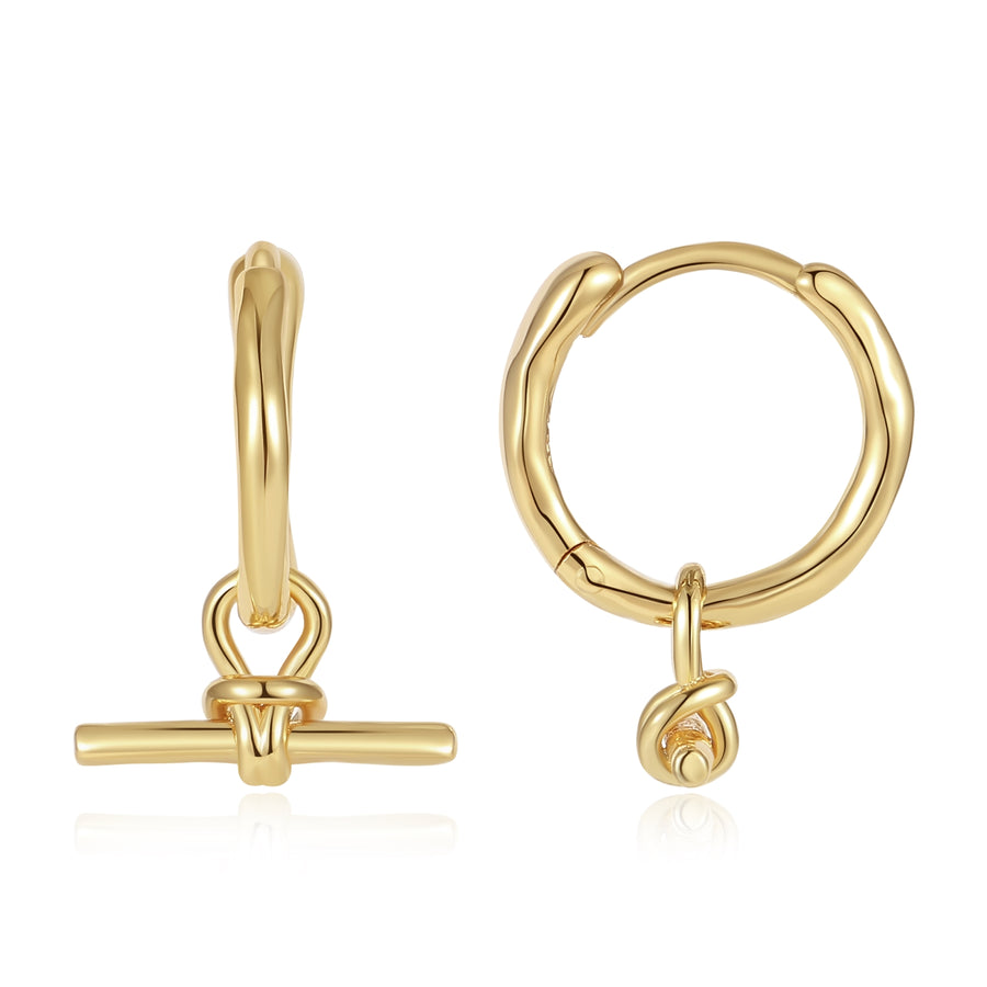 VFE0456 18k Dainty T-Bar Knot Hoop Earrings