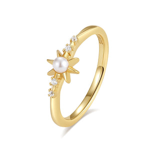 VFJ0444 Shell Pearl Starburst Band Ring