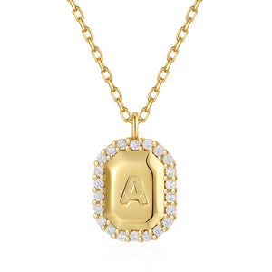 VFX0604 CZ Initial A Rectangle Tag Pendant Necklace