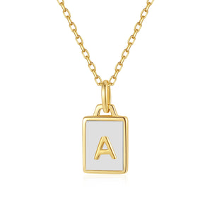 VFX0606 Initial A Rectangle Mother Of Pearl Necklace