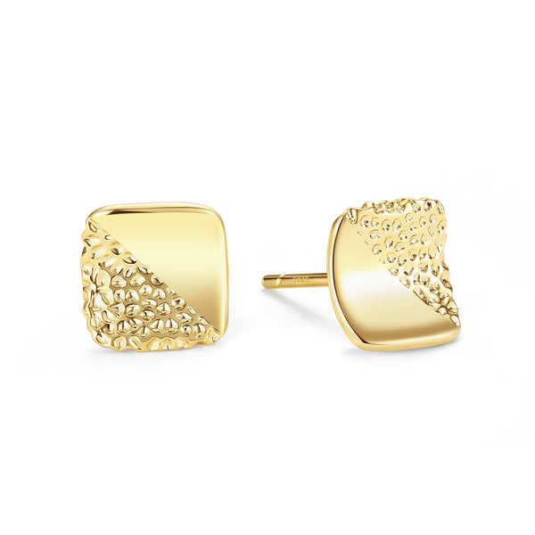BVFE0797 Brass Hammered Square Stud Earrings
