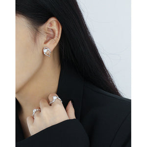 RHE1308 925 Sterling Silver Irregular Synthetic Opal Stud Earrings