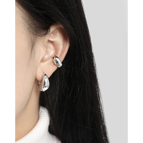 RHE1128 925 Sterling Silver Heavy Industry Glossy Minimalist Ear Cuff